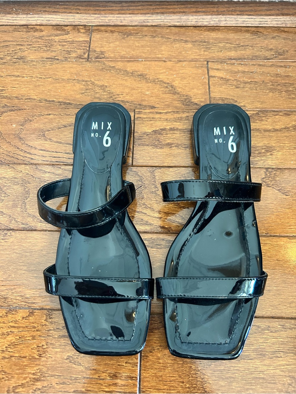 Mix No. 6 Black Patent Double-Strap Slide Sandals
